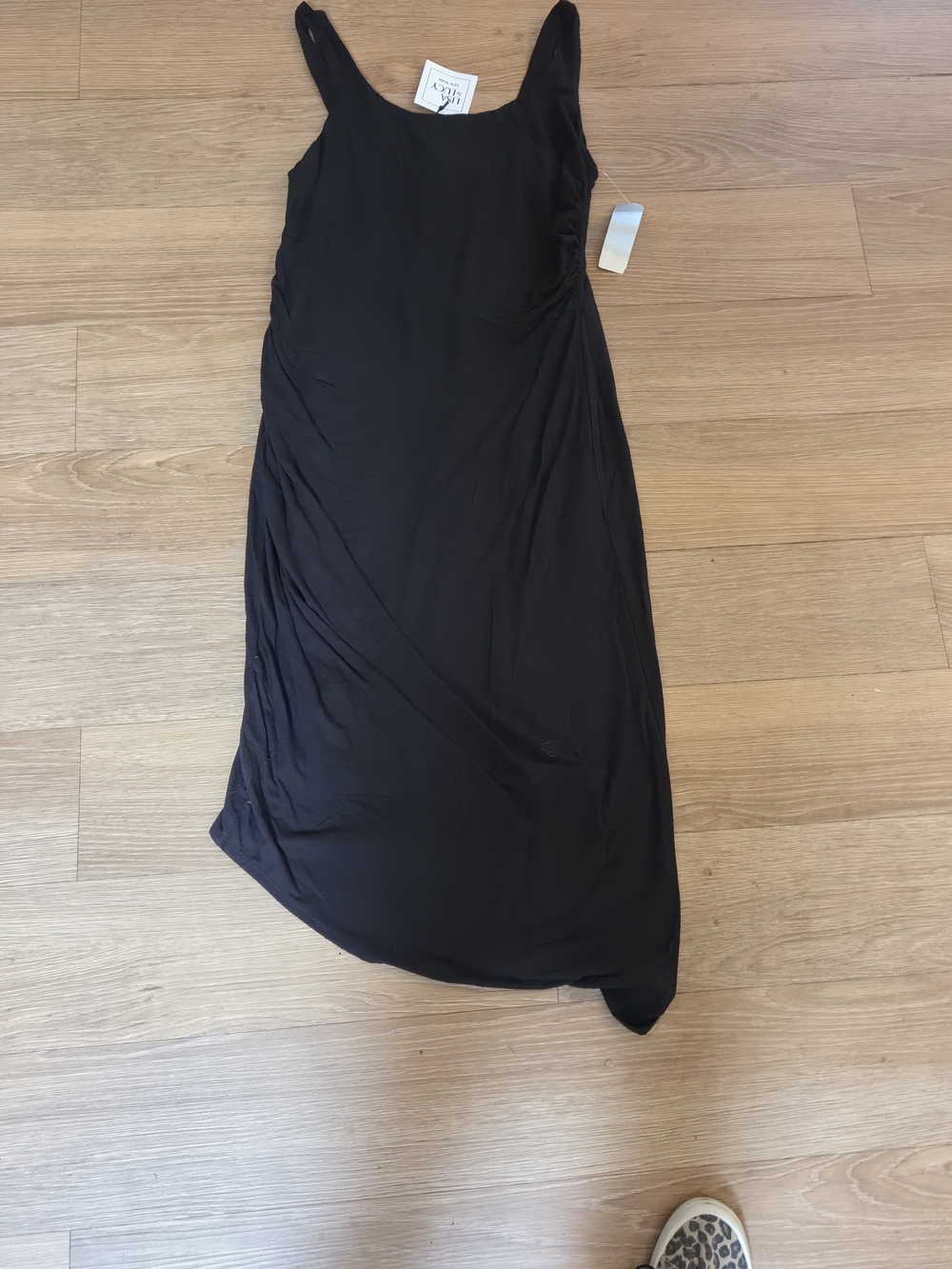 Sleek Black Asymmetrical Midi Dress